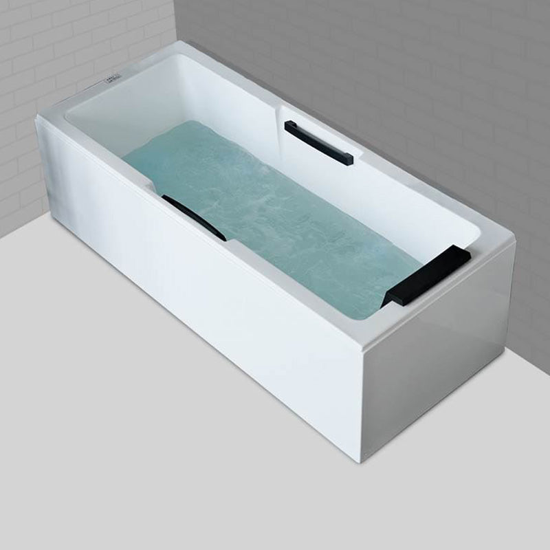 Freestanding Acrylic Bathtub Rectangular Modern Soaking Bath Left Tub with Pillow Clearhalo 'Bathroom Remodel & Bathroom Fixtures' 'Bathtubs' 'Home Improvement' 'home_improvement' 'home_improvement_bathtubs' 'Showers & Bathtubs' 7159077