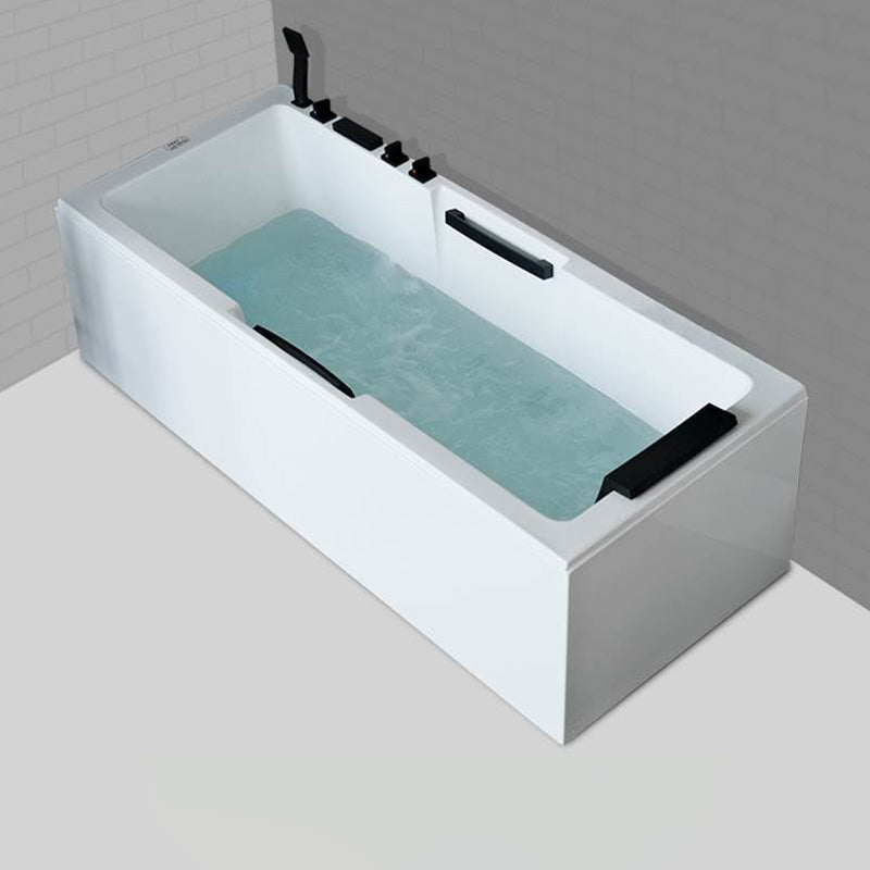 Freestanding Acrylic Bathtub Rectangular Modern Soaking Bath Left Tub with Black 5-Piece Set Clearhalo 'Bathroom Remodel & Bathroom Fixtures' 'Bathtubs' 'Home Improvement' 'home_improvement' 'home_improvement_bathtubs' 'Showers & Bathtubs' 7159078