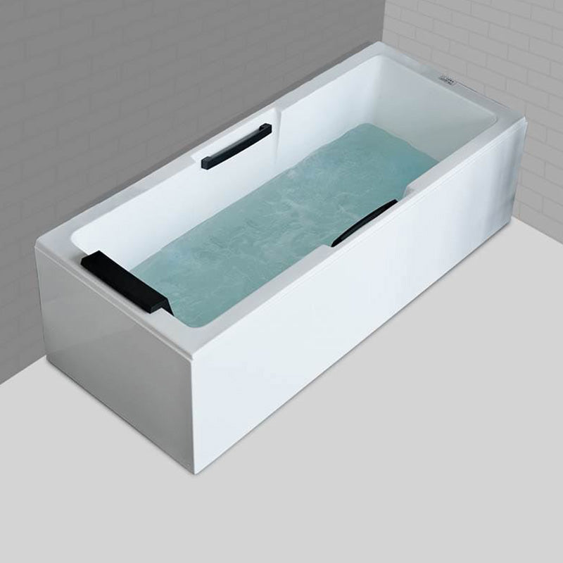 Freestanding Acrylic Bathtub Rectangular Modern Soaking Bath Right Tub with Pillow Clearhalo 'Bathroom Remodel & Bathroom Fixtures' 'Bathtubs' 'Home Improvement' 'home_improvement' 'home_improvement_bathtubs' 'Showers & Bathtubs' 7159080