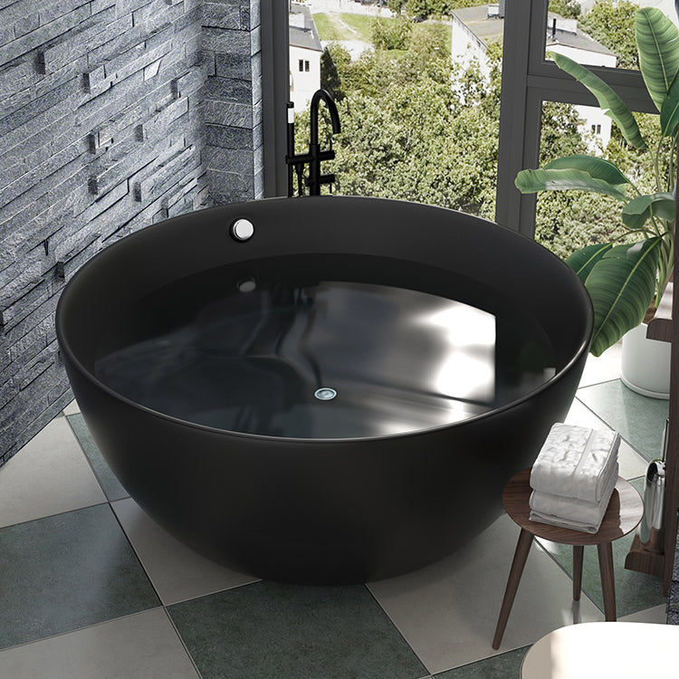 Antique Finish Round Bathtub Stand Alone Soaking Modern Bath Tub Black Tub Clearhalo 'Bathroom Remodel & Bathroom Fixtures' 'Bathtubs' 'Home Improvement' 'home_improvement' 'home_improvement_bathtubs' 'Showers & Bathtubs' 7159149