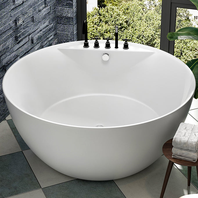 Antique Finish Round Bathtub Stand Alone Soaking Modern Bath Tub White Tub with Black 5-Piece Set Clearhalo 'Bathroom Remodel & Bathroom Fixtures' 'Bathtubs' 'Home Improvement' 'home_improvement' 'home_improvement_bathtubs' 'Showers & Bathtubs' 7159156