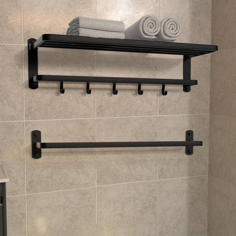 Modern Bathroom Accessory Kit Black Paper Holder Bath Shelf Bath Hardware Set Black Towel Rack with Towel Bar Clearhalo 'Bathroom Hardware Sets' 'Bathroom Hardware' 'Bathroom Remodel & Bathroom Fixtures' 'bathroom_hardware_sets' 'Home Improvement' 'home_improvement' 'home_improvement_bathroom_hardware_sets' 7159201