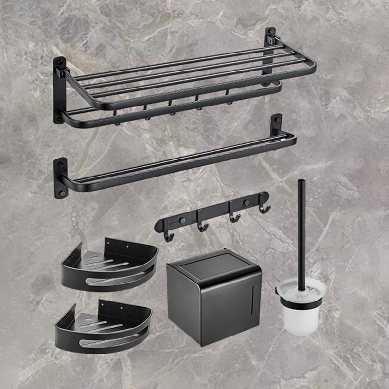 Modern Bathroom Accessory Kit Black Paper Holder Bath Shelf Bath Hardware Set Clearhalo 'Bathroom Hardware Sets' 'Bathroom Hardware' 'Bathroom Remodel & Bathroom Fixtures' 'bathroom_hardware_sets' 'Home Improvement' 'home_improvement' 'home_improvement_bathroom_hardware_sets' 7159202