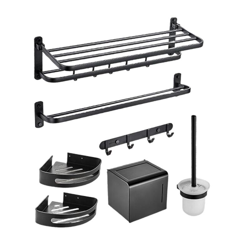 Modern Bathroom Accessory Kit Black Paper Holder Bath Shelf Bath Hardware Set Clearhalo 'Bathroom Hardware Sets' 'Bathroom Hardware' 'Bathroom Remodel & Bathroom Fixtures' 'bathroom_hardware_sets' 'Home Improvement' 'home_improvement' 'home_improvement_bathroom_hardware_sets' 7159203