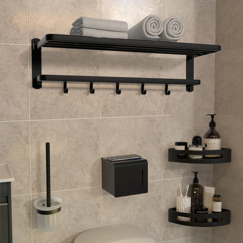 Modern Bathroom Accessory Kit Black Paper Holder Bath Shelf Bath Hardware Set Black 5-Piece Set (Toilet Brush) Clearhalo 'Bathroom Hardware Sets' 'Bathroom Hardware' 'Bathroom Remodel & Bathroom Fixtures' 'bathroom_hardware_sets' 'Home Improvement' 'home_improvement' 'home_improvement_bathroom_hardware_sets' 7159204