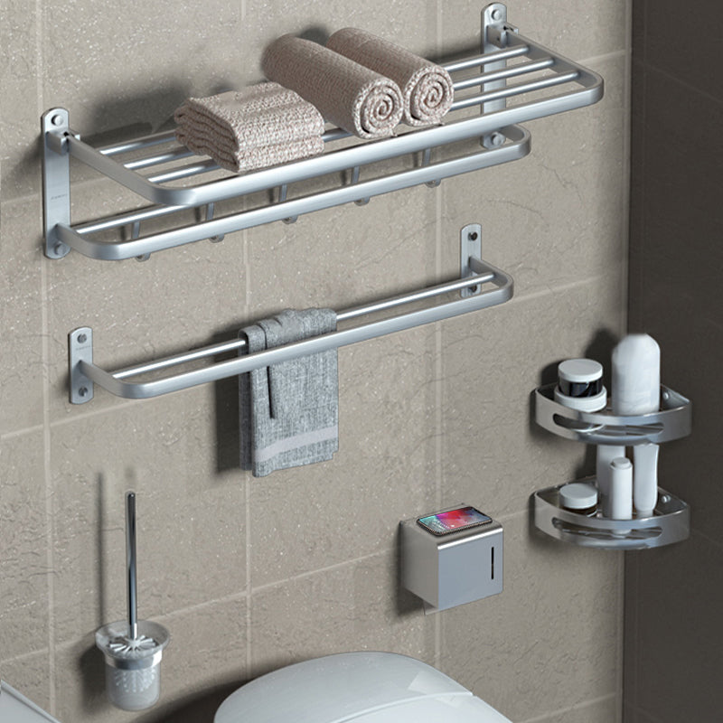 Modern Bathroom Accessory Kit Black Paper Holder Bath Shelf Bath Hardware Set Silver 6-Piece Set (Double Rods) Clearhalo 'Bathroom Hardware Sets' 'Bathroom Hardware' 'Bathroom Remodel & Bathroom Fixtures' 'bathroom_hardware_sets' 'Home Improvement' 'home_improvement' 'home_improvement_bathroom_hardware_sets' 7159210