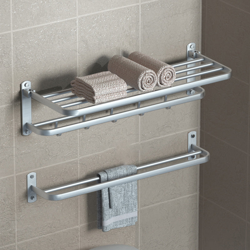 Modern Bathroom Accessory Kit Black Paper Holder Bath Shelf Bath Hardware Set Silver Towel Rack with Towel Bar Clearhalo 'Bathroom Hardware Sets' 'Bathroom Hardware' 'Bathroom Remodel & Bathroom Fixtures' 'bathroom_hardware_sets' 'Home Improvement' 'home_improvement' 'home_improvement_bathroom_hardware_sets' 7159211