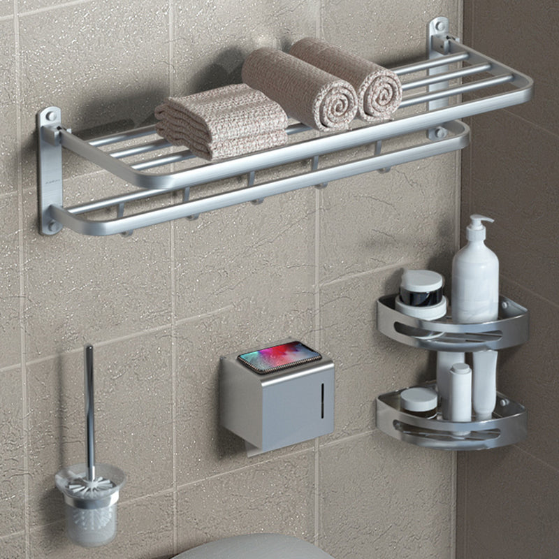 Modern Bathroom Accessory Kit Black Paper Holder Bath Shelf Bath Hardware Set Silver 5-Piece Set (Toilet Brush) Clearhalo 'Bathroom Hardware Sets' 'Bathroom Hardware' 'Bathroom Remodel & Bathroom Fixtures' 'bathroom_hardware_sets' 'Home Improvement' 'home_improvement' 'home_improvement_bathroom_hardware_sets' 7159213