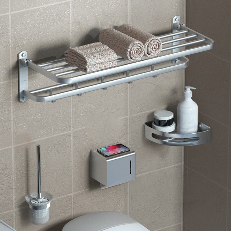 Modern Bathroom Accessory Kit Black Paper Holder Bath Shelf Bath Hardware Set Silver 4-Piece Set (Toilet Brush) Clearhalo 'Bathroom Hardware Sets' 'Bathroom Hardware' 'Bathroom Remodel & Bathroom Fixtures' 'bathroom_hardware_sets' 'Home Improvement' 'home_improvement' 'home_improvement_bathroom_hardware_sets' 7159214