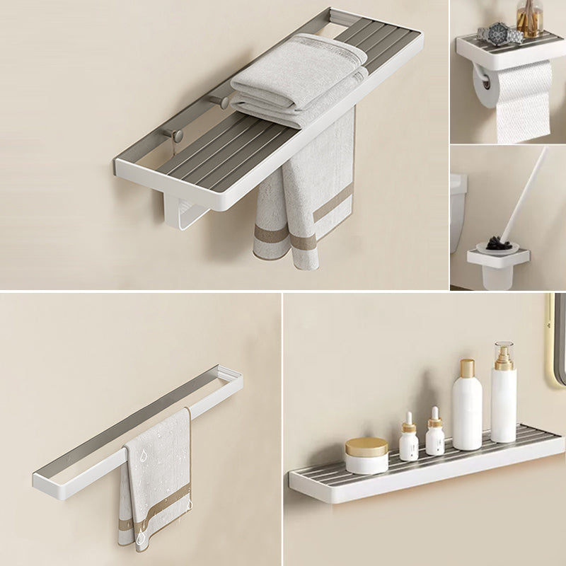 Modern Bath Hardware Set Paper Holder Towel Bar Bathroom Accessory Kit White/ Gray 5-Piece Set (Toilet Brush) Clearhalo 'Bathroom Hardware Sets' 'Bathroom Hardware' 'Bathroom Remodel & Bathroom Fixtures' 'bathroom_hardware_sets' 'Home Improvement' 'home_improvement' 'home_improvement_bathroom_hardware_sets' 7159275