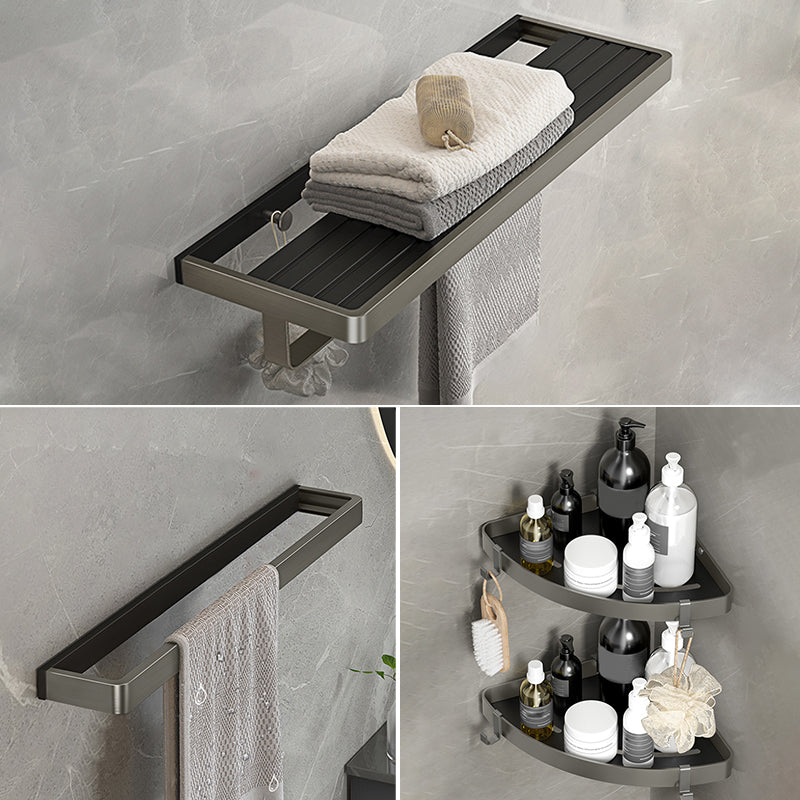 Modern Bath Hardware Set Paper Holder Towel Bar Bathroom Accessory Kit Black/Gray 4-Piece Set(Single Rod) Clearhalo 'Bathroom Hardware Sets' 'Bathroom Hardware' 'Bathroom Remodel & Bathroom Fixtures' 'bathroom_hardware_sets' 'Home Improvement' 'home_improvement' 'home_improvement_bathroom_hardware_sets' 7159282