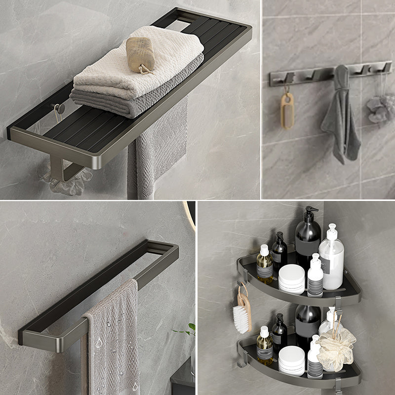 Modern Bath Hardware Set Paper Holder Towel Bar Bathroom Accessory Kit Black/Gray 5-Piece Set (Single Rod) Clearhalo 'Bathroom Hardware Sets' 'Bathroom Hardware' 'Bathroom Remodel & Bathroom Fixtures' 'bathroom_hardware_sets' 'Home Improvement' 'home_improvement' 'home_improvement_bathroom_hardware_sets' 7159283