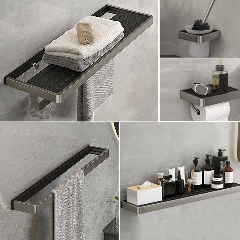 Modern Bath Hardware Set Paper Holder Towel Bar Bathroom Accessory Kit Black/Gray 5-Piece Set (Toilet Brush) Clearhalo 'Bathroom Hardware Sets' 'Bathroom Hardware' 'Bathroom Remodel & Bathroom Fixtures' 'bathroom_hardware_sets' 'Home Improvement' 'home_improvement' 'home_improvement_bathroom_hardware_sets' 7159285