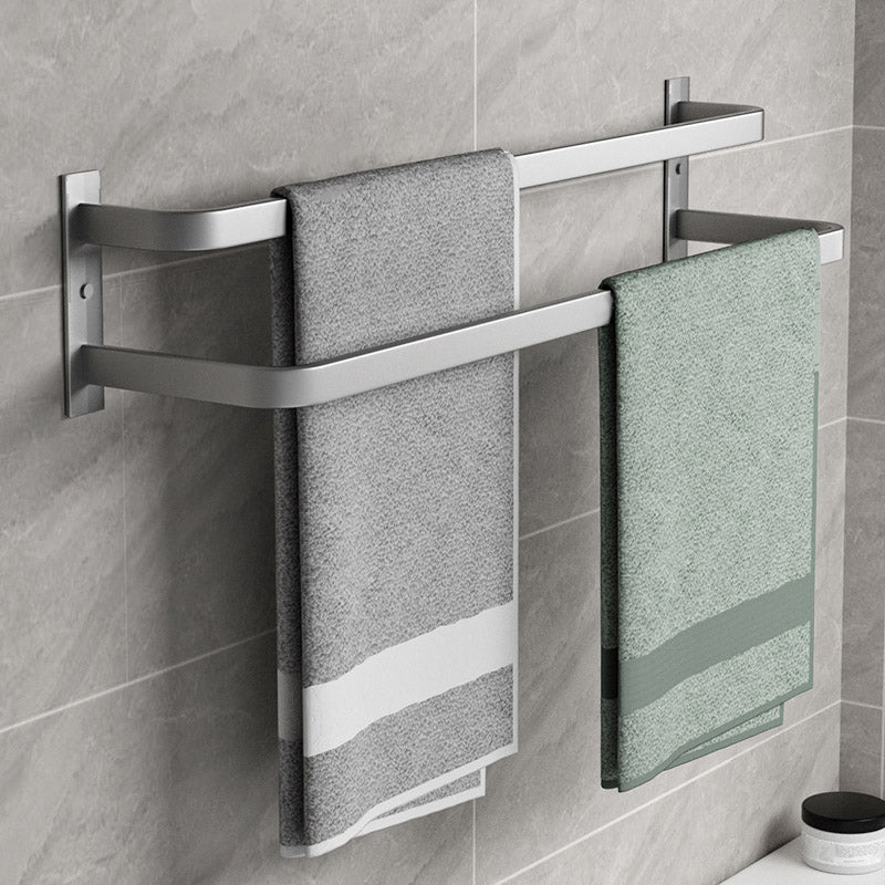 Modern Grey Bath Hardware Set Towel Bar Paper Holder Bathroom Accessory Kit Towel Bar (Double Rods) Clearhalo 'Bathroom Hardware Sets' 'Bathroom Hardware' 'Bathroom Remodel & Bathroom Fixtures' 'bathroom_hardware_sets' 'Home Improvement' 'home_improvement' 'home_improvement_bathroom_hardware_sets' 7159289