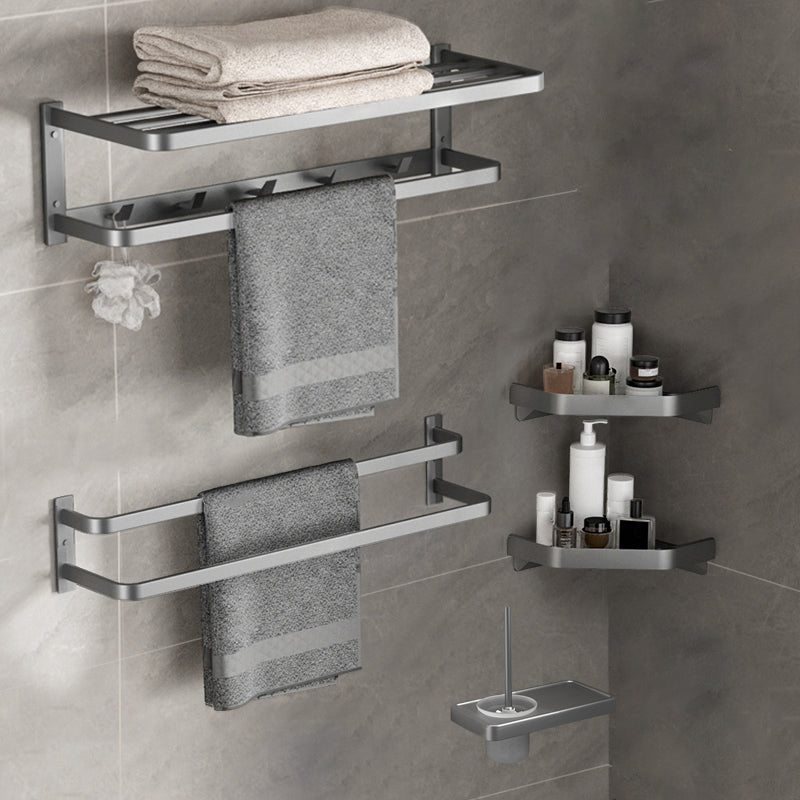 Modern Grey Bath Hardware Set Towel Bar Paper Holder Bathroom Accessory Kit 5-Piece Set (Double Rods) Clearhalo 'Bathroom Hardware Sets' 'Bathroom Hardware' 'Bathroom Remodel & Bathroom Fixtures' 'bathroom_hardware_sets' 'Home Improvement' 'home_improvement' 'home_improvement_bathroom_hardware_sets' 7159293