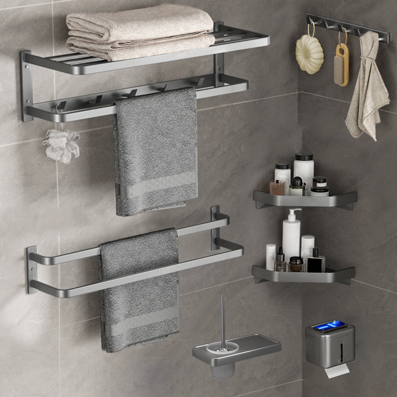 Modern Grey Bath Hardware Set Towel Bar Paper Holder Bathroom Accessory Kit 7-Piece Set (Double Rods) Clearhalo 'Bathroom Hardware Sets' 'Bathroom Hardware' 'Bathroom Remodel & Bathroom Fixtures' 'bathroom_hardware_sets' 'Home Improvement' 'home_improvement' 'home_improvement_bathroom_hardware_sets' 7159294