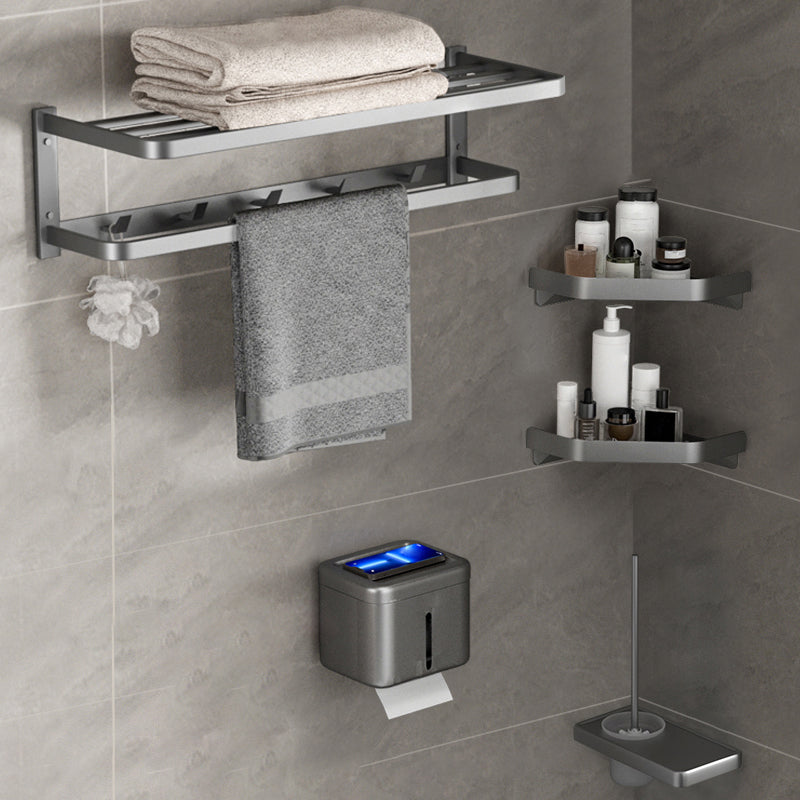 Modern Grey Bath Hardware Set Towel Bar Paper Holder Bathroom Accessory Kit 5-Piece Set (Toilet Paper Holder) Clearhalo 'Bathroom Hardware Sets' 'Bathroom Hardware' 'Bathroom Remodel & Bathroom Fixtures' 'bathroom_hardware_sets' 'Home Improvement' 'home_improvement' 'home_improvement_bathroom_hardware_sets' 7159300