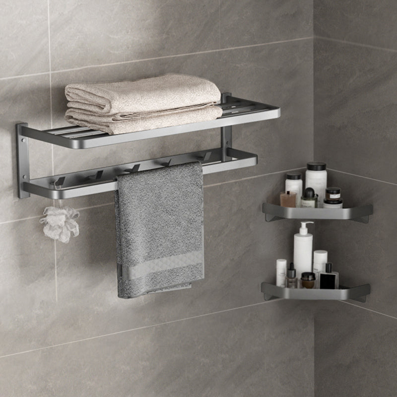 Modern Grey Bath Hardware Set Towel Bar Paper Holder Bathroom Accessory Kit 3-Piece Set (Triangle Bath Shelf) Clearhalo 'Bathroom Hardware Sets' 'Bathroom Hardware' 'Bathroom Remodel & Bathroom Fixtures' 'bathroom_hardware_sets' 'Home Improvement' 'home_improvement' 'home_improvement_bathroom_hardware_sets' 7159307