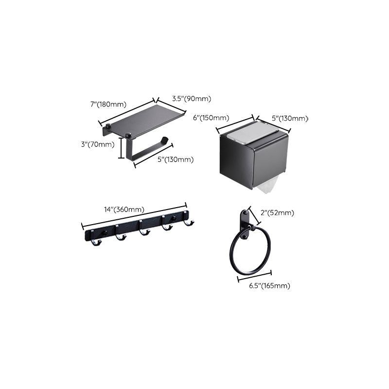 Modern Bath Hardware Set Black Towel Bar Paper Holder Bathroom Accessory Kit Clearhalo 'Bathroom Hardware Sets' 'Bathroom Hardware' 'Bathroom Remodel & Bathroom Fixtures' 'bathroom_hardware_sets' 'Home Improvement' 'home_improvement' 'home_improvement_bathroom_hardware_sets' 7159332