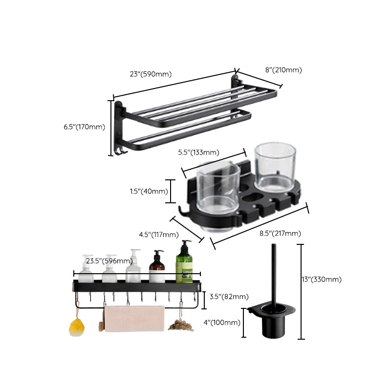 Modern Bath Hardware Set Black Towel Bar Paper Holder Bathroom Accessory Kit Clearhalo 'Bathroom Hardware Sets' 'Bathroom Hardware' 'Bathroom Remodel & Bathroom Fixtures' 'bathroom_hardware_sets' 'Home Improvement' 'home_improvement' 'home_improvement_bathroom_hardware_sets' 7159334