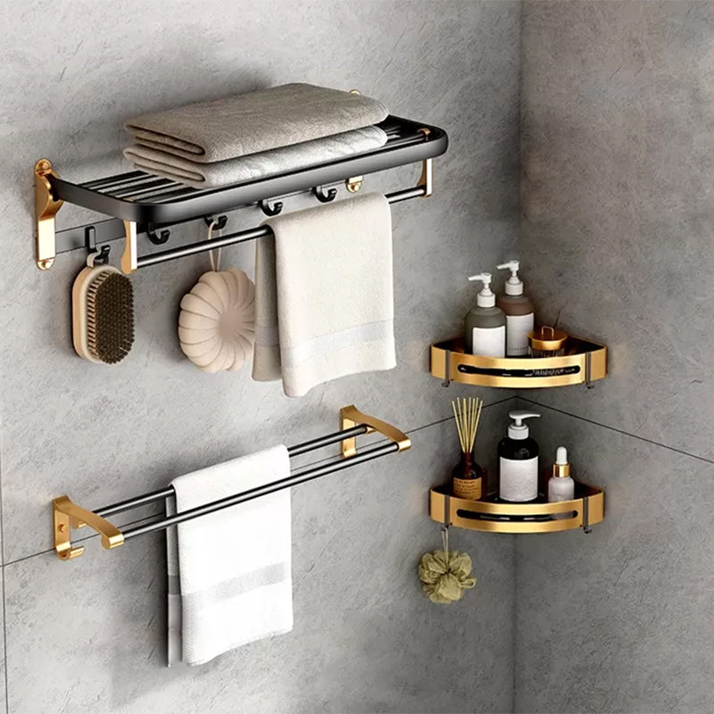 Modern Bathroom Accessory Kit Paper Holder Towel Bar Black Bath Hardware Set 4-Piece Set (Double Rods) Clearhalo 'Bathroom Hardware Sets' 'Bathroom Hardware' 'Bathroom Remodel & Bathroom Fixtures' 'bathroom_hardware_sets' 'Home Improvement' 'home_improvement' 'home_improvement_bathroom_hardware_sets' 7159338