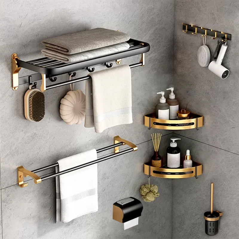 Modern Bathroom Accessory Kit Paper Holder Towel Bar Black Bath Hardware Set 7-Piece Set (Double Rods) Clearhalo 'Bathroom Hardware Sets' 'Bathroom Hardware' 'Bathroom Remodel & Bathroom Fixtures' 'bathroom_hardware_sets' 'Home Improvement' 'home_improvement' 'home_improvement_bathroom_hardware_sets' 7159341