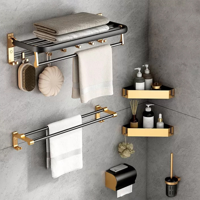 Modern Bathroom Accessory Kit Paper Holder Towel Bar Black Bath Hardware Set 6-Piece Set (Toilet Paper Holder) Clearhalo 'Bathroom Hardware Sets' 'Bathroom Hardware' 'Bathroom Remodel & Bathroom Fixtures' 'bathroom_hardware_sets' 'Home Improvement' 'home_improvement' 'home_improvement_bathroom_hardware_sets' 7159352