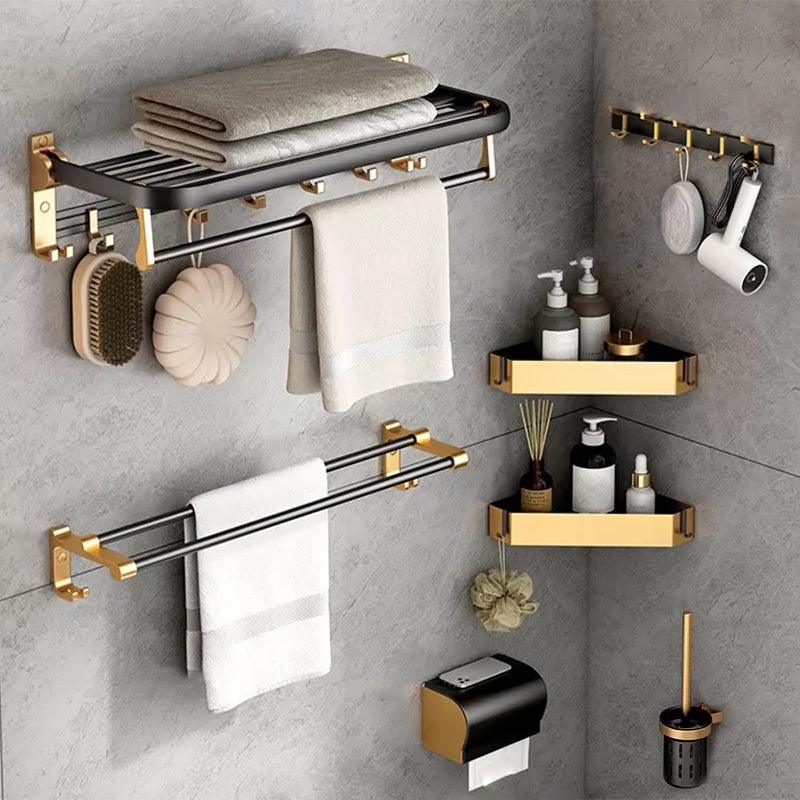 Modern Bathroom Accessory Kit Paper Holder Towel Bar Black Bath Hardware Set 7-Piece Set (Toilet Paper Holder) Clearhalo 'Bathroom Hardware Sets' 'Bathroom Hardware' 'Bathroom Remodel & Bathroom Fixtures' 'bathroom_hardware_sets' 'Home Improvement' 'home_improvement' 'home_improvement_bathroom_hardware_sets' 7159354