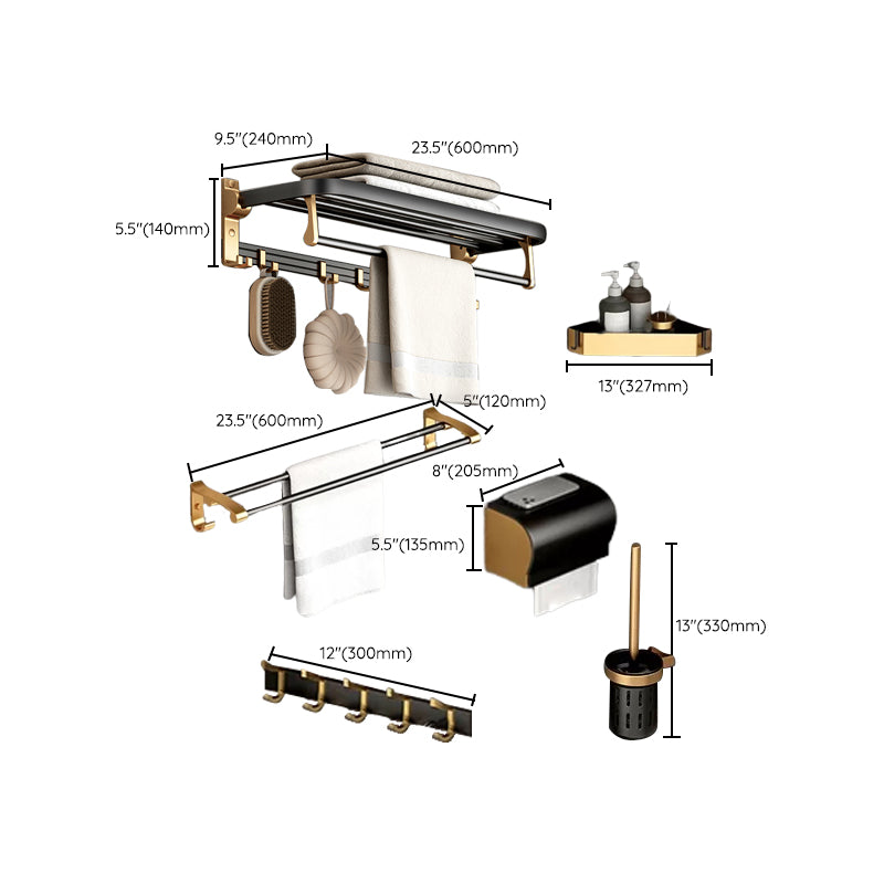 Modern Bathroom Accessory Kit Paper Holder Towel Bar Black Bath Hardware Set Clearhalo 'Bathroom Hardware Sets' 'Bathroom Hardware' 'Bathroom Remodel & Bathroom Fixtures' 'bathroom_hardware_sets' 'Home Improvement' 'home_improvement' 'home_improvement_bathroom_hardware_sets' 7159356