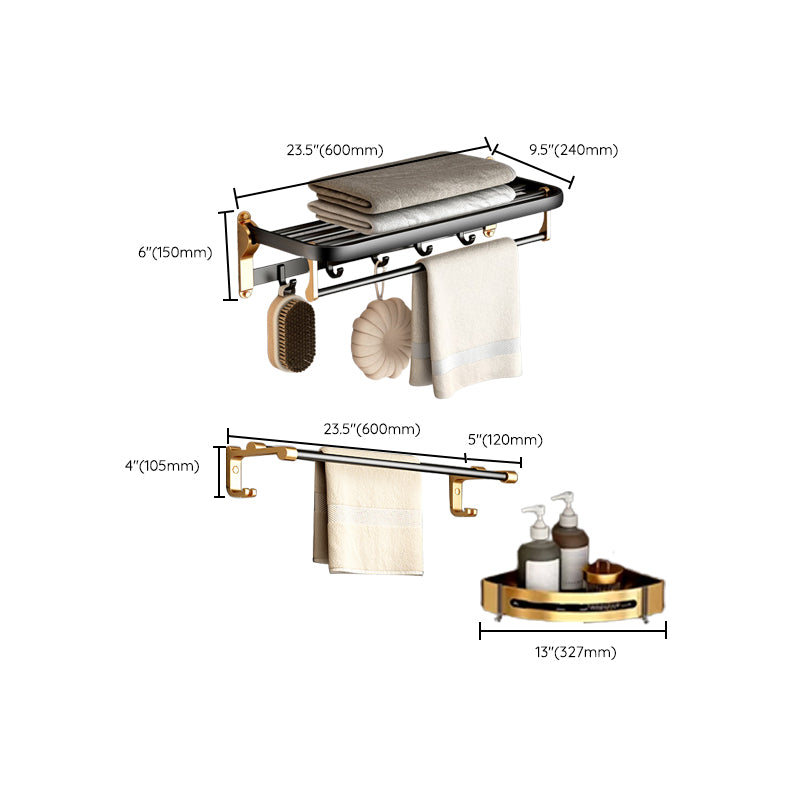 Modern Bathroom Accessory Kit Paper Holder Towel Bar Black Bath Hardware Set Clearhalo 'Bathroom Hardware Sets' 'Bathroom Hardware' 'Bathroom Remodel & Bathroom Fixtures' 'bathroom_hardware_sets' 'Home Improvement' 'home_improvement' 'home_improvement_bathroom_hardware_sets' 7159357