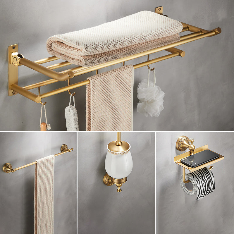 Modern Bathroom Accessory Kit Paper Holder Bath Shelf Gold Bath Hardware Set 4-Piece Set(Single Rod) Clearhalo 'Bathroom Hardware Sets' 'Bathroom Hardware' 'Bathroom Remodel & Bathroom Fixtures' 'bathroom_hardware_sets' 'Home Improvement' 'home_improvement' 'home_improvement_bathroom_hardware_sets' 7159392