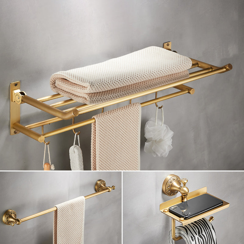 Modern Bathroom Accessory Kit Paper Holder Bath Shelf Gold Bath Hardware Set 3-Piece Set (Single Rod) Clearhalo 'Bathroom Hardware Sets' 'Bathroom Hardware' 'Bathroom Remodel & Bathroom Fixtures' 'bathroom_hardware_sets' 'Home Improvement' 'home_improvement' 'home_improvement_bathroom_hardware_sets' 7159395