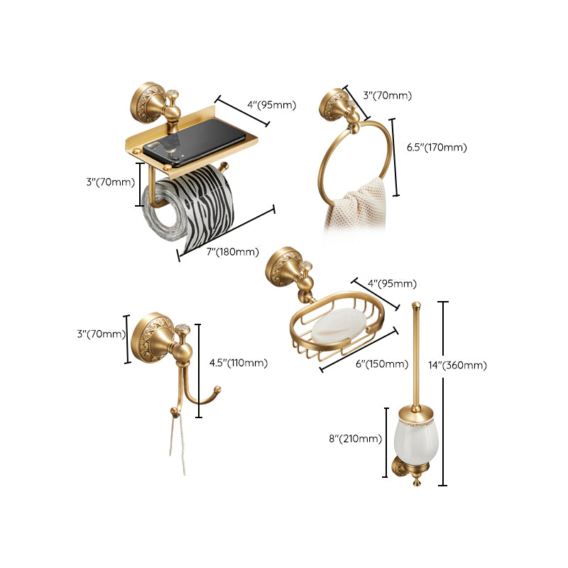 Modern Bathroom Accessory Kit Paper Holder Bath Shelf Gold Bath Hardware Set Clearhalo 'Bathroom Hardware Sets' 'Bathroom Hardware' 'Bathroom Remodel & Bathroom Fixtures' 'bathroom_hardware_sets' 'Home Improvement' 'home_improvement' 'home_improvement_bathroom_hardware_sets' 7159401