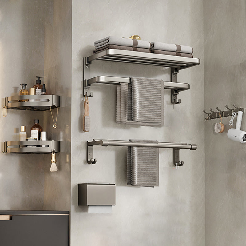 Modern Bath Hardware Set Grey Bath Shelf Paper Holder Bathroom Set 6-Piece Set (Row Hook) Clearhalo 'Bathroom Hardware Sets' 'Bathroom Hardware' 'Bathroom Remodel & Bathroom Fixtures' 'bathroom_hardware_sets' 'Home Improvement' 'home_improvement' 'home_improvement_bathroom_hardware_sets' 7159440