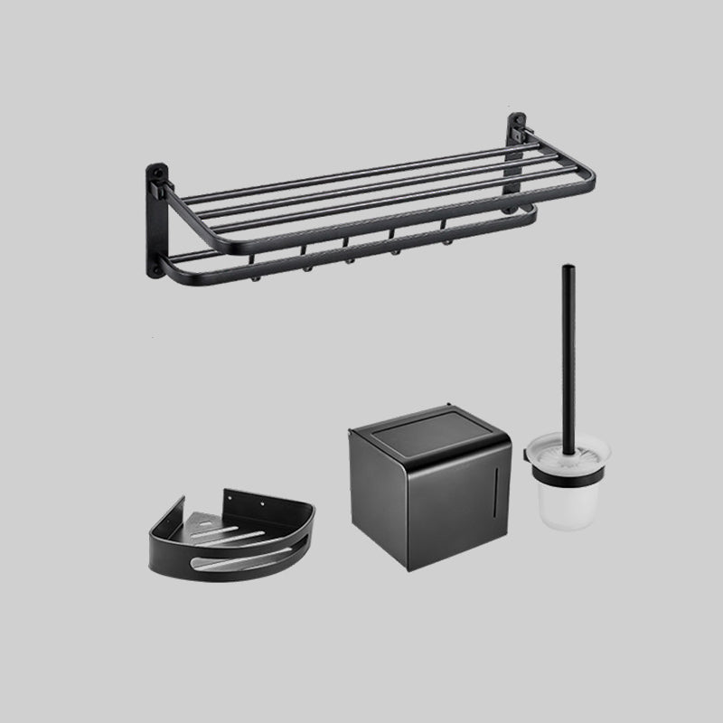 Modern Black Bathroom Accessory Kit Towel Bar Bath Shelf Bath Hardware Set 4-Piece Set (Toilet Brush) Clearhalo 'Bathroom Hardware Sets' 'Bathroom Hardware' 'Bathroom Remodel & Bathroom Fixtures' 'bathroom_hardware_sets' 'Home Improvement' 'home_improvement' 'home_improvement_bathroom_hardware_sets' 7159460