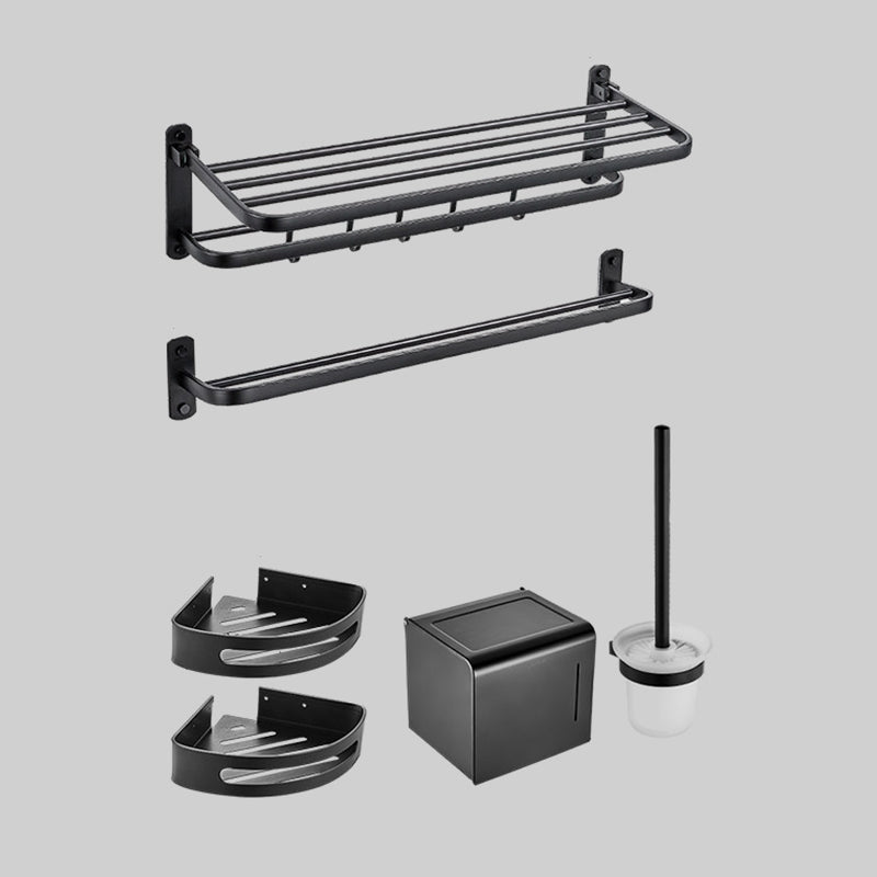 Modern Black Bathroom Accessory Kit Towel Bar Bath Shelf Bath Hardware Set 6-Piece Set (Toilet Paper Holder) Clearhalo 'Bathroom Hardware Sets' 'Bathroom Hardware' 'Bathroom Remodel & Bathroom Fixtures' 'bathroom_hardware_sets' 'Home Improvement' 'home_improvement' 'home_improvement_bathroom_hardware_sets' 7159461