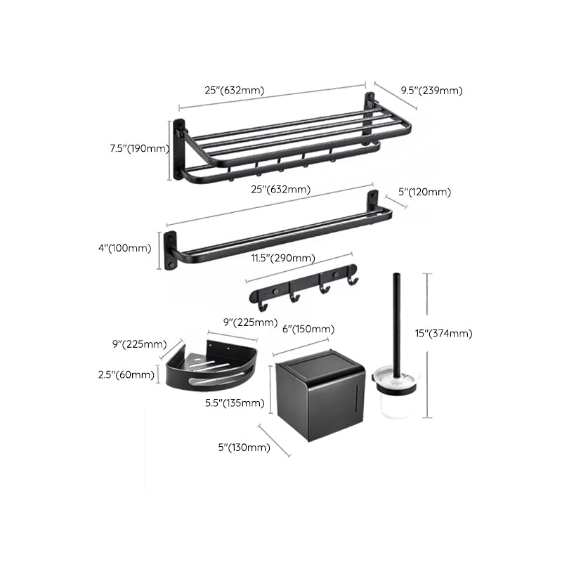 Modern Black Bathroom Accessory Kit Towel Bar Bath Shelf Bath Hardware Set Clearhalo 'Bathroom Hardware Sets' 'Bathroom Hardware' 'Bathroom Remodel & Bathroom Fixtures' 'bathroom_hardware_sets' 'Home Improvement' 'home_improvement' 'home_improvement_bathroom_hardware_sets' 7159465