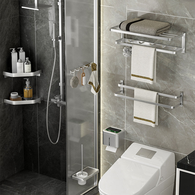 Modern Bath Hardware Set Silver Bath Shelf Towel Bar Bathroom Accessory Kit Clearhalo 'Bathroom Hardware Sets' 'Bathroom Hardware' 'Bathroom Remodel & Bathroom Fixtures' 'bathroom_hardware_sets' 'Home Improvement' 'home_improvement' 'home_improvement_bathroom_hardware_sets' 7159467