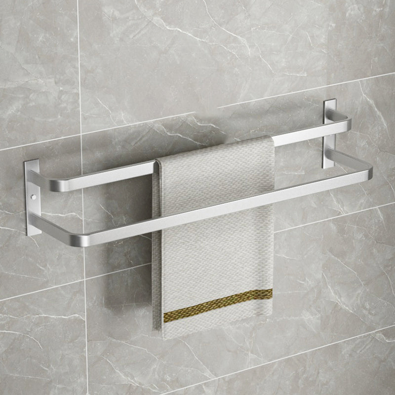 Modern Bath Hardware Set Silver Bath Shelf Towel Bar Bathroom Accessory Kit Towel Bar (Double Rods) Clearhalo 'Bathroom Hardware Sets' 'Bathroom Hardware' 'Bathroom Remodel & Bathroom Fixtures' 'bathroom_hardware_sets' 'Home Improvement' 'home_improvement' 'home_improvement_bathroom_hardware_sets' 7159468