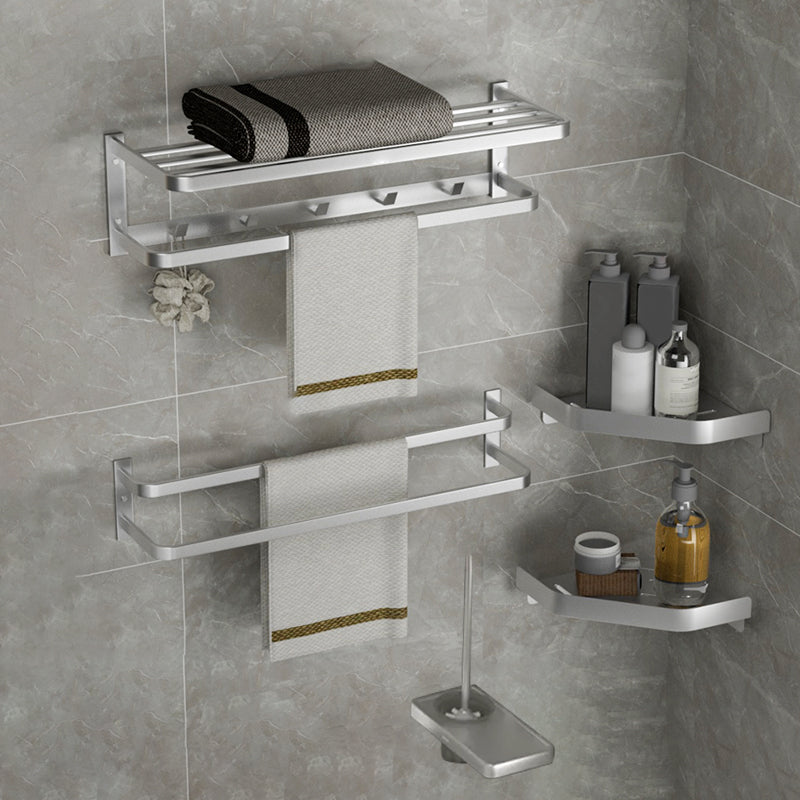 Modern Bath Hardware Set Silver Bath Shelf Towel Bar Bathroom Accessory Kit 5-Piece Set (Double Rods) Clearhalo 'Bathroom Hardware Sets' 'Bathroom Hardware' 'Bathroom Remodel & Bathroom Fixtures' 'bathroom_hardware_sets' 'Home Improvement' 'home_improvement' 'home_improvement_bathroom_hardware_sets' 7159471