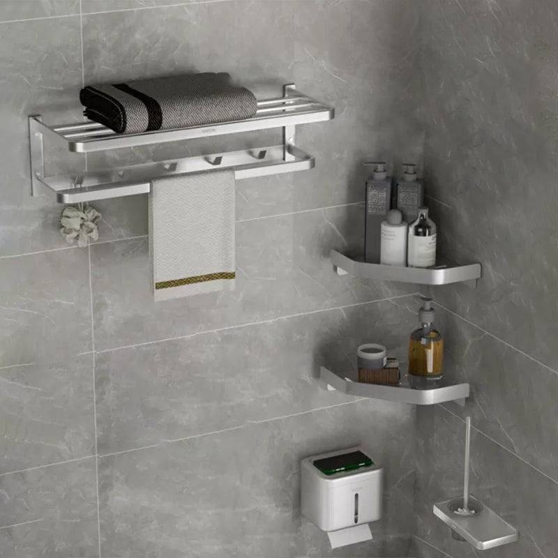 Modern Bath Hardware Set Silver Bath Shelf Towel Bar Bathroom Accessory Kit 5-Piece Set (Toilet Paper Holder) Clearhalo 'Bathroom Hardware Sets' 'Bathroom Hardware' 'Bathroom Remodel & Bathroom Fixtures' 'bathroom_hardware_sets' 'Home Improvement' 'home_improvement' 'home_improvement_bathroom_hardware_sets' 7159479