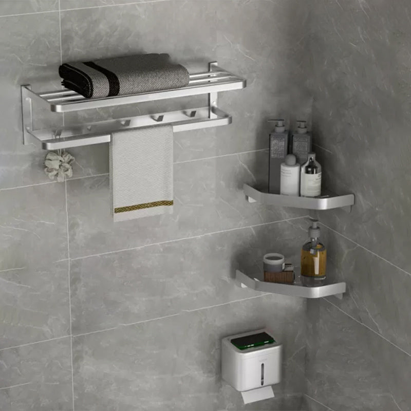 Modern Bath Hardware Set Silver Bath Shelf Towel Bar Bathroom Accessory Kit 4-Piece Set (Toilet Paper Holder) Clearhalo 'Bathroom Hardware Sets' 'Bathroom Hardware' 'Bathroom Remodel & Bathroom Fixtures' 'bathroom_hardware_sets' 'Home Improvement' 'home_improvement' 'home_improvement_bathroom_hardware_sets' 7159482