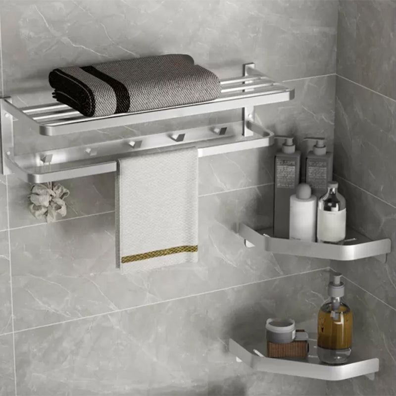 Modern Bath Hardware Set Silver Bath Shelf Towel Bar Bathroom Accessory Kit 3-Piece Set (Triangle Bath Shelf) Clearhalo 'Bathroom Hardware Sets' 'Bathroom Hardware' 'Bathroom Remodel & Bathroom Fixtures' 'bathroom_hardware_sets' 'Home Improvement' 'home_improvement' 'home_improvement_bathroom_hardware_sets' 7159485