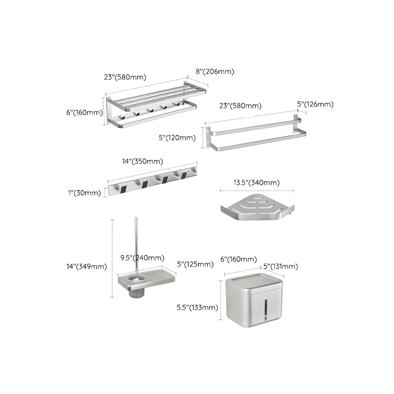 Modern Bath Hardware Set Silver Bath Shelf Towel Bar Bathroom Accessory Kit Clearhalo 'Bathroom Hardware Sets' 'Bathroom Hardware' 'Bathroom Remodel & Bathroom Fixtures' 'bathroom_hardware_sets' 'Home Improvement' 'home_improvement' 'home_improvement_bathroom_hardware_sets' 7159486