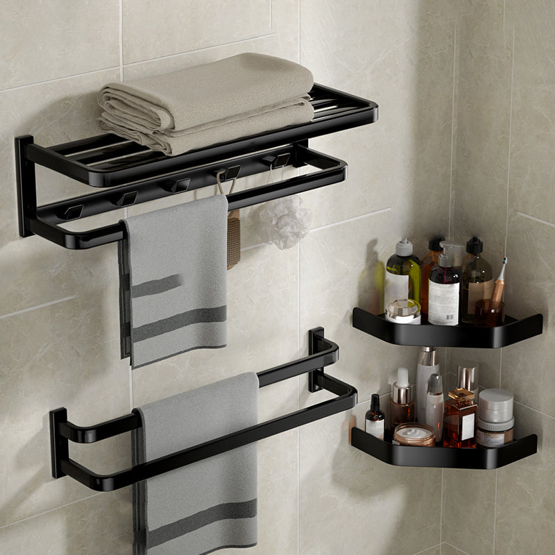 Modern Bathroom Set Towel Bar Paper Holder Black Bathroom Accessory Kit 4-Piece Set (Double Rods) Clearhalo 'Bathroom Hardware Sets' 'Bathroom Hardware' 'Bathroom Remodel & Bathroom Fixtures' 'bathroom_hardware_sets' 'Home Improvement' 'home_improvement' 'home_improvement_bathroom_hardware_sets' 7159513