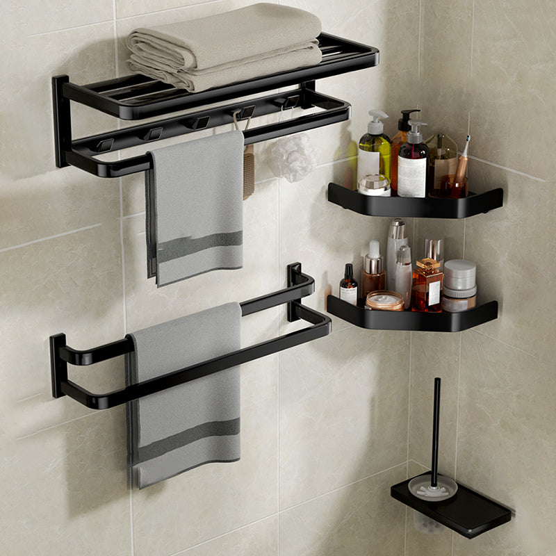 Modern Bathroom Set Towel Bar Paper Holder Black Bathroom Accessory Kit 5-Piece Set (Double Rods) Clearhalo 'Bathroom Hardware Sets' 'Bathroom Hardware' 'Bathroom Remodel & Bathroom Fixtures' 'bathroom_hardware_sets' 'Home Improvement' 'home_improvement' 'home_improvement_bathroom_hardware_sets' 7159514