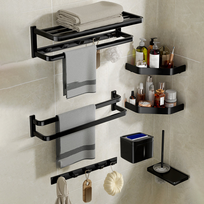 Modern Bathroom Set Towel Bar Paper Holder Black Bathroom Accessory Kit 7-Piece Set (Double Rods) Clearhalo 'Bathroom Hardware Sets' 'Bathroom Hardware' 'Bathroom Remodel & Bathroom Fixtures' 'bathroom_hardware_sets' 'Home Improvement' 'home_improvement' 'home_improvement_bathroom_hardware_sets' 7159516