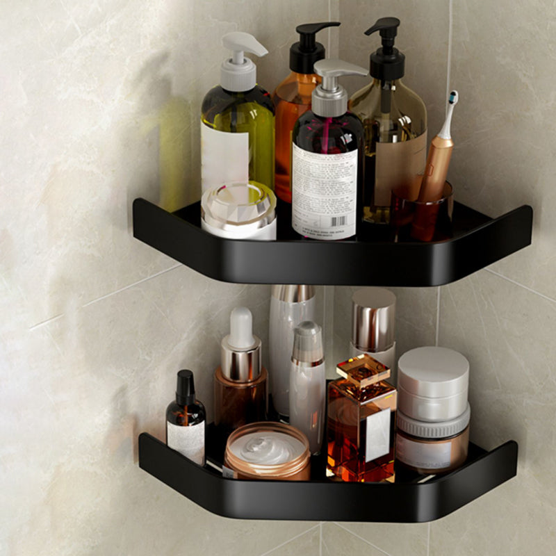 Modern Bathroom Set Towel Bar Paper Holder Black Bathroom Accessory Kit 2-Piece Set (Triangular Bath Shelf) Clearhalo 'Bathroom Hardware Sets' 'Bathroom Hardware' 'Bathroom Remodel & Bathroom Fixtures' 'bathroom_hardware_sets' 'Home Improvement' 'home_improvement' 'home_improvement_bathroom_hardware_sets' 7159518