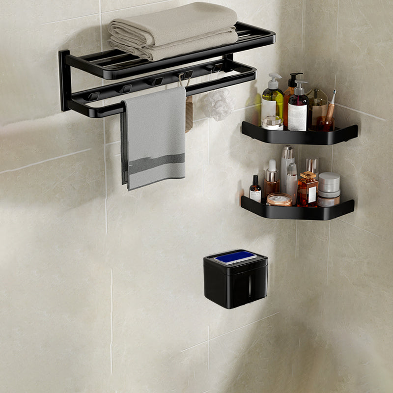 Modern Bathroom Set Towel Bar Paper Holder Black Bathroom Accessory Kit 4-Piece Set (Toilet Paper Holder) Clearhalo 'Bathroom Hardware Sets' 'Bathroom Hardware' 'Bathroom Remodel & Bathroom Fixtures' 'bathroom_hardware_sets' 'Home Improvement' 'home_improvement' 'home_improvement_bathroom_hardware_sets' 7159524