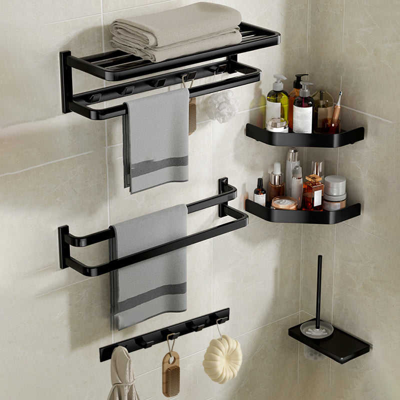 Modern Bathroom Set Towel Bar Paper Holder Black Bathroom Accessory Kit 6-Piece Set (Row Hook) Clearhalo 'Bathroom Hardware Sets' 'Bathroom Hardware' 'Bathroom Remodel & Bathroom Fixtures' 'bathroom_hardware_sets' 'Home Improvement' 'home_improvement' 'home_improvement_bathroom_hardware_sets' 7159525